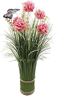 HASWITDA Artificial Faux Floral Grass Bouquet Small Fake Flower Plant Arrangements Free Standing Table Centrepiece Decoration Outdoor Garden Indoor Home Office Hotel Party Wedding Ornament Pink