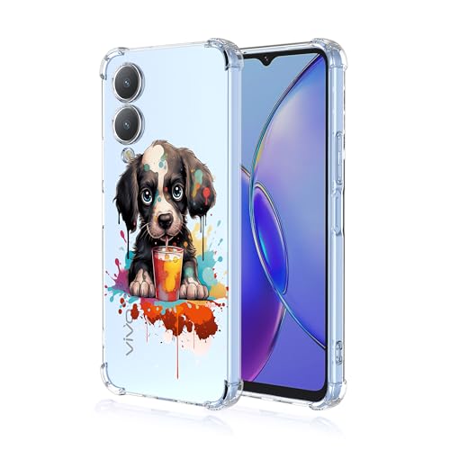 WOKEZ Transparent Fodral med Hund för Vivo Y17s 4G - Stötsäker Skydd