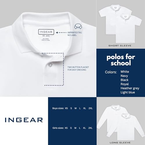 INGEAR Boys Short Sleeve Polo Shirt for School Uniform, Golf or Casual Wear, Performance Polo Shirts for Boys 2PK (US, Alpha, XX-Large, Regular, Turquoise)3