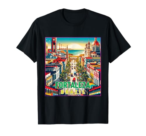 Fortaleza Brazil Camisa Viaje a la Playa Vintage Retro City Skyline Camiseta