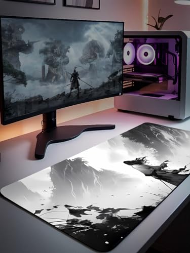 TEESOWN XL Anime Samurai Gaming Mouse Pad 31 x 12 inch - Water-Resistant & Non Slip - Large XL Mousepad for Desk - Gamer Accessories Big Full Deskpad Mat Game Mousepads Deskmat
