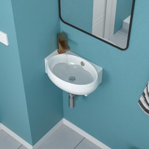 Image of Bell Wall Mount And Table Top (2 In 1) Wash Basin For Bathroom | Counter Wash Basin For Living Room | Washbasin| Tabletop Ceramic Bathroom White, (Dimension 43 x 28 x 15 CM) (Candy)