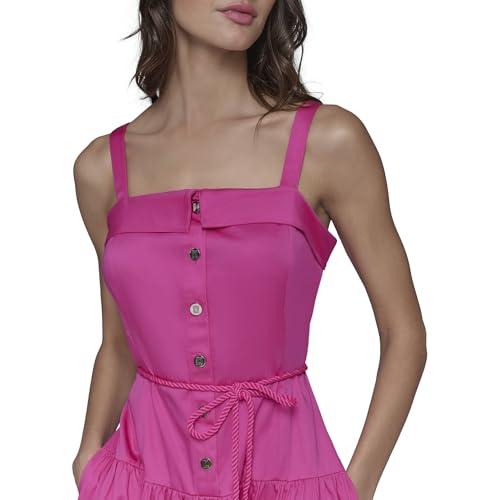 Image of Karl Lagerfeld Women's Sleeveless Square Neck Drope Waist Maxi Dress with Rope Belt