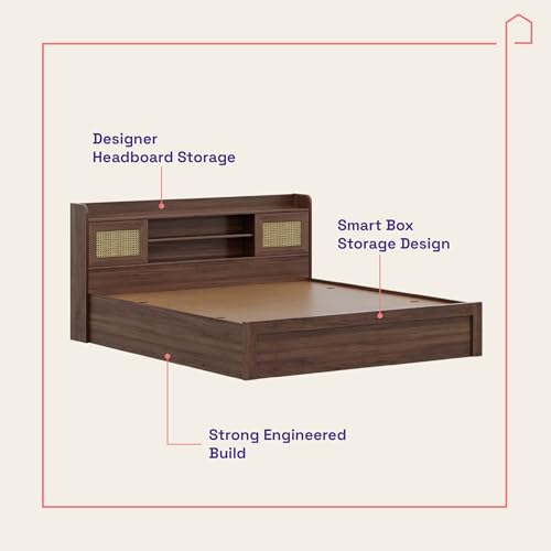 Image of Wakefit Bed | 3 Yr Warranty | King Size Bed, Comes with Storage Box, Noise-Free, Density: 680-750 kg /m, Termite & Borer Resistant, Fits Mattresses Up to 8 inches (Tesser 78 x 72 - Columbian Walnut)