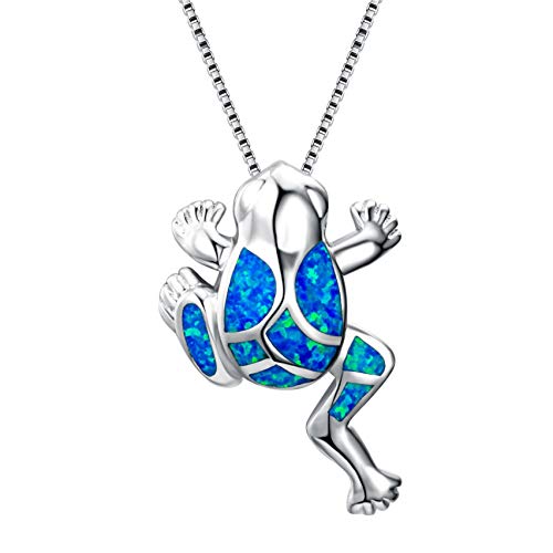 Timetries Cute Frog Pendant Necklace Lovely Animals Opal 925 Sterling Silver Necklace Jewellery Gifts