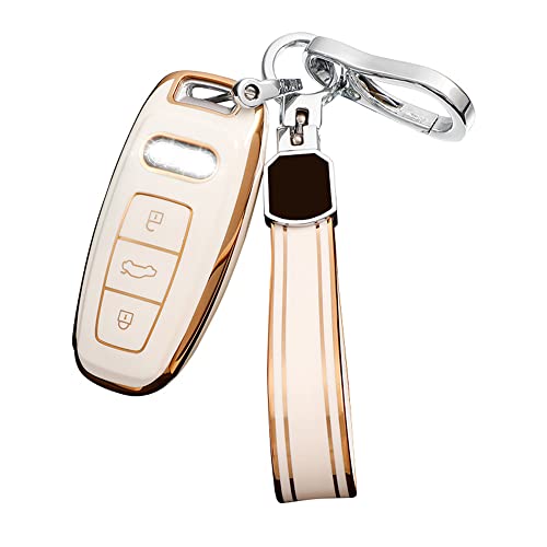 Tpu Key Fob Cover Compatible With Audi 2018 2022 A6 A7 A8 E-Tron Q8 2020 2022 A3 Q7 Sq7 Rs6 S7 Accessories Keychain (White) #TOP5
