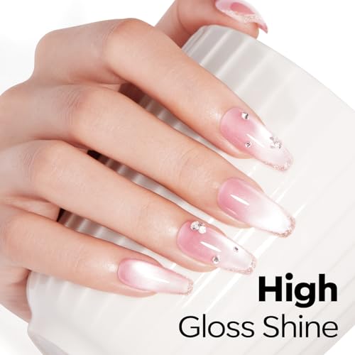 Image of modelones Cat Eye Builder Nail Gel with Magnet, Pink Glitter Magnetic Builder Hard Gel, Pink Shimmer Holographic Jelly Color for Nail Extension Apex Building, Self-Leveling, DIY Salon U V LED Cure 1oz