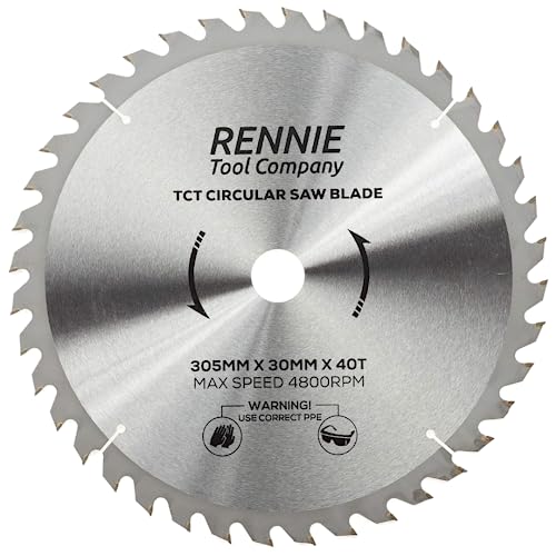 Rennie Tools - 305mm x 30mm x 40T TCT Circular Wood Saw Blade Includes 25mm 20mm & 16mm Bore Reduction Rings. Compatible with Bosch Makita Dewalt Circular Saw Etc.