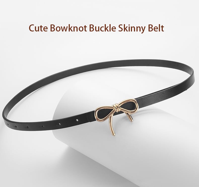 Women's Skinny Leather Belt with Gold Bow Knot Buckle for Dresses, Jeans, Pants2