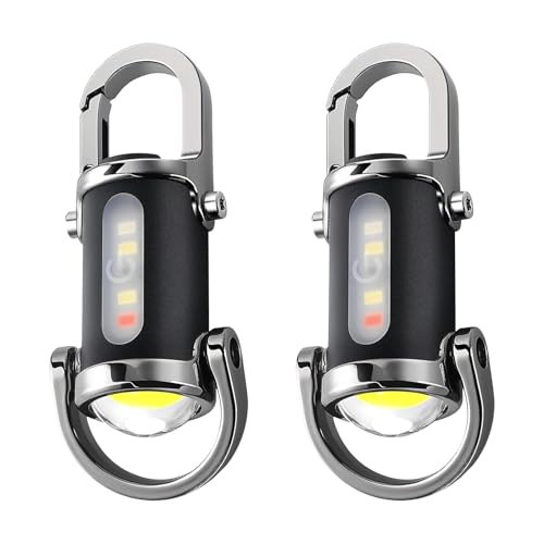 2 Stück Mini Taschenlampe Schlüsselanhänger, Kleine Taschenlampe, Wasserdicht und Wiederaufladbar, 5 Helligkeitsstufen, 3 Modi Verfügbar für Camping, Wandern, Reisen, Radfahren [Energieklasse A]