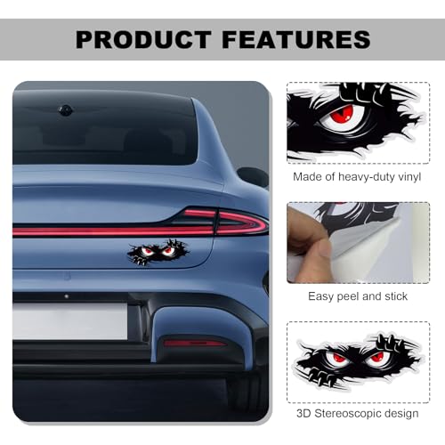 Image of KVAEY 3 PCS Peeking Monster Angry Eyes Car Decals, 9.8x4.3 Inches Large Vinyl Funny Monster Bumper Stickers, 3D Scary Eyes Black Waterproof Removable Decal for Vehicles Windows Laptop
