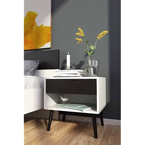 Dmora Bedside Table Drawer and one Storage Compartment, Black and White, Measures 50 x 49 x 39 cm Cover