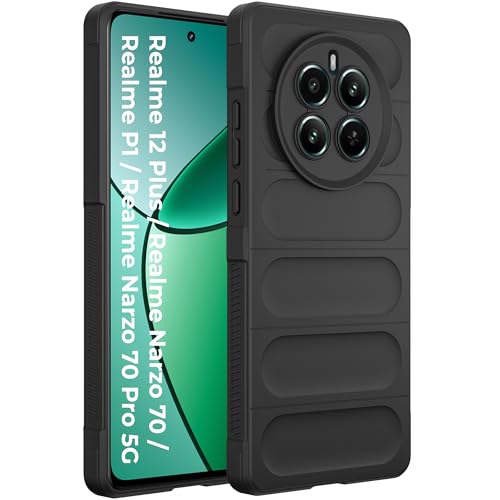 Image of A rtistque Back Cover Case for Realme 12 Plus 5G / Realme P1 5G / Narzo 70 5G / Narzo 70 Pro 5G | with Inner Fabric | Stylish AirBag Case | Liquid Stripe Silicone | Anti Slip Grip - Black