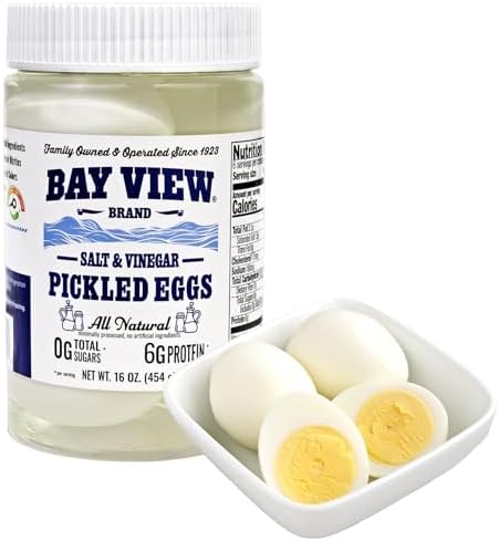 Bay View Pickled Eggs, Boilded & Peeled, Gluten Free, Salt N' Vinegar, 16oz