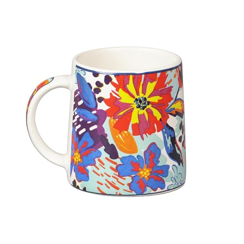 Image of Miah KaleidoBloom Ceramic Cup Set - Set of 4 | 10.16 cm x 6.85 cm x 8.89 cm | Handcrafted Coffee & Tea Mugs | Microwave & Dishwasher Safe | Vibrant Abstract Floral Design