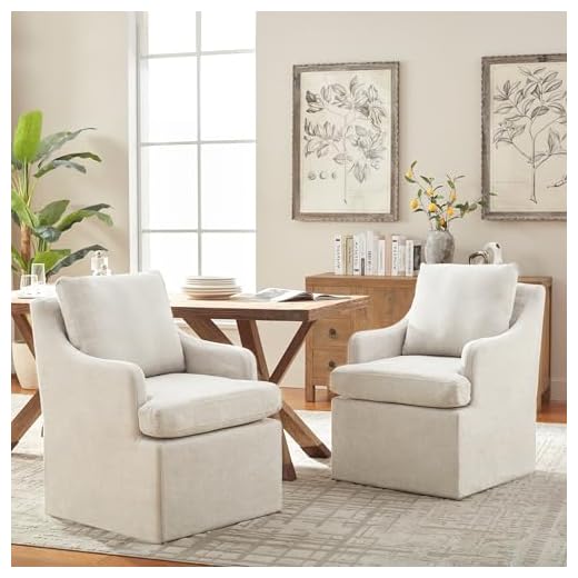 VKNOW Upholstered Dining Chairs Set of 2, Modern Kitchen Chairs Dinner Chairs with 4 Casters, Linen Armchair for Bedroom Reading Room Living Room, Beige
