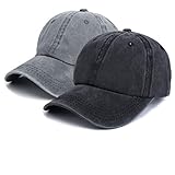 Damen Baseball Kappe - Pferdeschwanz Cap Washed Vintage Basecap Sport Mütze Verstellbar Ponytail Baseballmütze Mit Zöpfen Loch Loop Unisex Herren(Schwarz+grau)