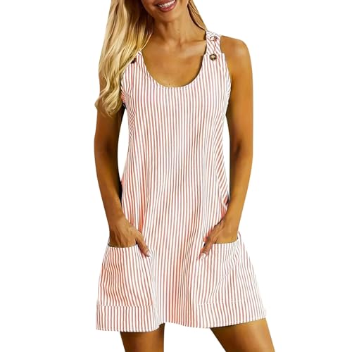 Robe ete femme courte grande taille a rayures col rond sans manches