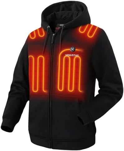 Venustas Unisex Heated Hoodie with Battery Included, Heated Jacket for Women and Men Black