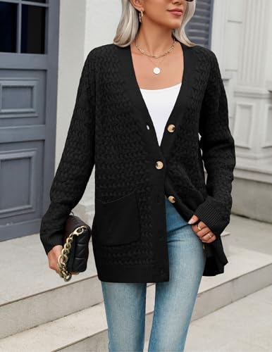 Image of Zeagoo Cardigan Sweaters for Women Long Sleeve Fall Clothes Button Down Top | Long Sleeve Chunky Cable Knit Fall Cardigans Sweaters,Button Down Open Front Outerwear,Womens Tops,Cardigan with Pockets