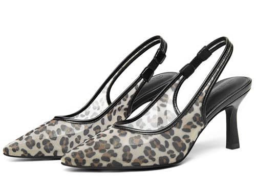 Image of Coutgo Womens Mesh Slingback Kitten Heels Pointed Toe Low Heel Pumps Sexy Dress Shoes