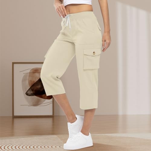 Womens Cargo Capris Summer Casual Drawstring Mid Waisted Hiking Jogger Pants Lightweight Outdoor Cotton Capri Pants (S-3XL)2