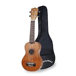 POMAIKAI Ukulélé soprano en bois arc-en-ciel pour débutants 53,3 cm avec housse de transport pour enfants, étudiants et débutants (couleur bois 21 pouces) - Les Beatles, Paul McCartney, John Lennon, RIngo Starr, George Harrison
