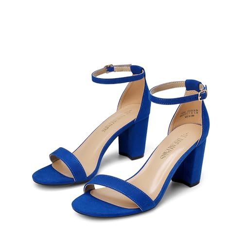 DREAM PAIRS Women's Chunky Block Heel Sandals, Open Toe Ankle Strap Dress Shoes, Comfortable Wedding Guest Heels for Party, Prom and Formal Events,Size 7,Royal/Blue,CHUNK