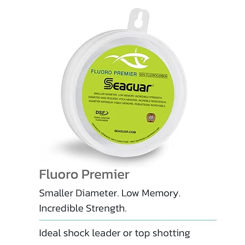 Seaguar Fluoro Premier 100% Fluorocarbon Fishing Line Leader, 15lbs, 25yds Break Strength/Length, Clear - 15FP25