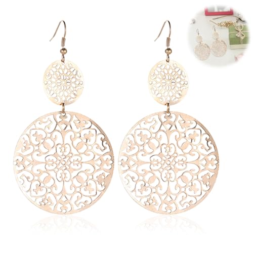 Pendientes colgantes huecos para mujer, pendientes de niña, pendientes chapados en oro para mujer, regalo para mujeres, novia, mamá, niña, 8.5*4.5cm, Acero aleado, No.