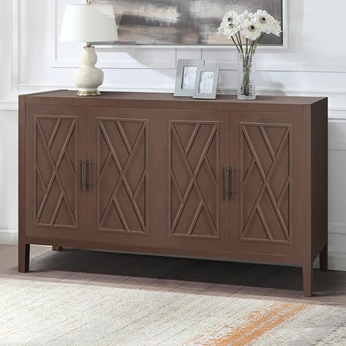 Country Vintage Old Storage Cabinet with 4 Doors 598 Wooden Large Kitchen Sideboard Buffet Cabinet Retro Style Console Table for Living Room Dining Room Entryway Coffee