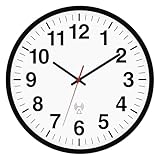 Foxtop Atomic Analog Wall Clock 12 Inch Battery Operated Round Modern Wall Clock Sets Automatically for Office Classroom Bedroom Kitchen Living Room (Black)