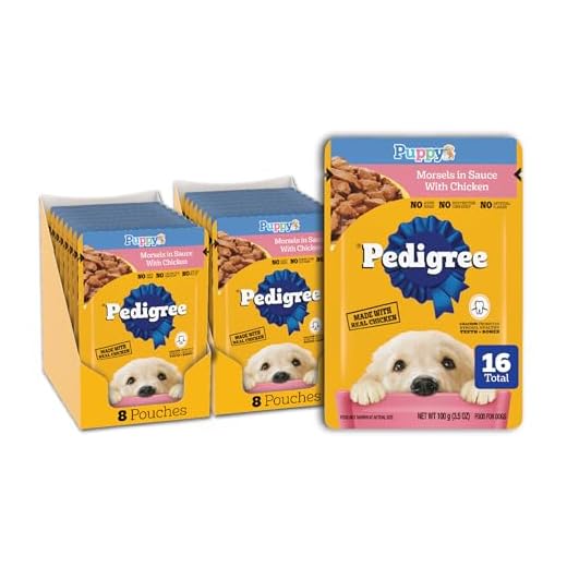 Pedigree Puppy Food Morsels in Sauce, Wet Dog Food Pouches, Chicken Flavor, 3.5 oz. Pouches, 16 Count