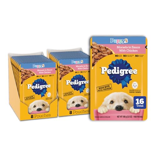 Pedigree Puppy Food Morsels in Sauce, Wet Dog Food Pouches, Chicken Flavor, 3.5 oz. Pouches, 16...