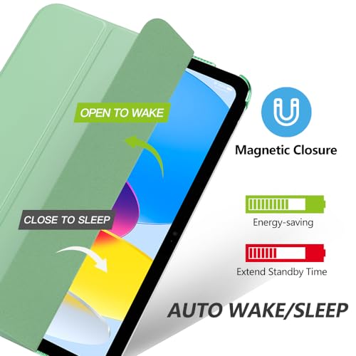 Image of MoKo for iPad (A16) 11th Generation Case 11 Inch 2025, iPad 10th Generation Case 10.9 Inch 2022, Slim Stand Hard PC Translucent Back Shell Smart Cover, Support Touch ID, Auto Wake /Sleep, Green