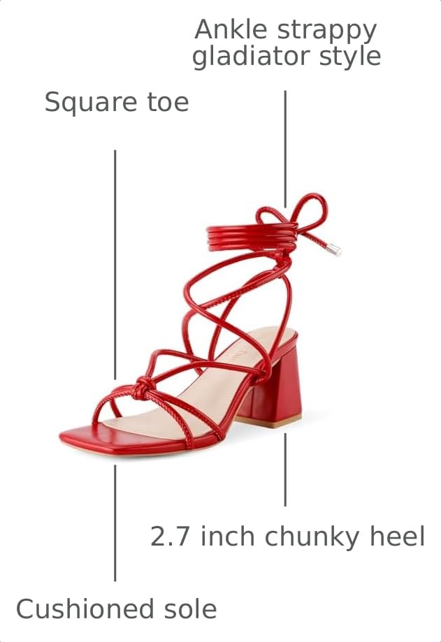Image of Shoe'N Tale Lace Up Heels for Women Ankle Strappy Gladiator High Heeled Sandals Chunky Block Heel Square Open Toe Criss Cross Dress Shoes