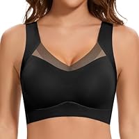 Jiuday Nahtloser BH ohne Bügel Große Brüste Starker Halt Spitze Sport BH Bustier Damen Gepolstert Soft Comfit Bügelloser Push Up BHS Haltungskorrektur Bra Seamless Bralette (Schwarz,L)