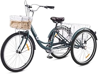 Viribus 26 inch Three Wheel Bike with Removable Rear Wheeled Basket, Front Basket and Dustproof Bag, One Speed Adults Tricycle for Women Men Seniors, Cruiser Trike with Padded Seat for Adults