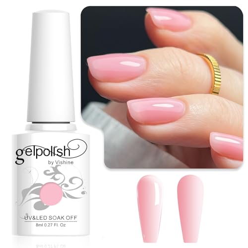 Vishine Esmalte de gel semipermanente rosa lechoso Milky Pink Jelly, esmalte para uñas en gel traslúcido natural manicura francesa Soak Off UV LED Nail Art Color E021 8 ml
