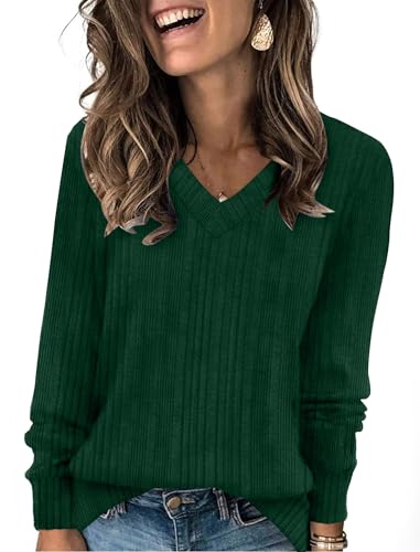 Image of WIHOLL V Neck Long Sleeve Shirts for Women Casual Fall Tops Lightweight Tunic Sweaters Fashion Clothes 2024
