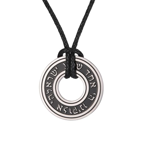 TEAMER Shema Yisrael Necklace Jewish Prayer Hear O Necklace Stainless Steel Hebrew Pendant Religious Vintage Jewelry for Men Women