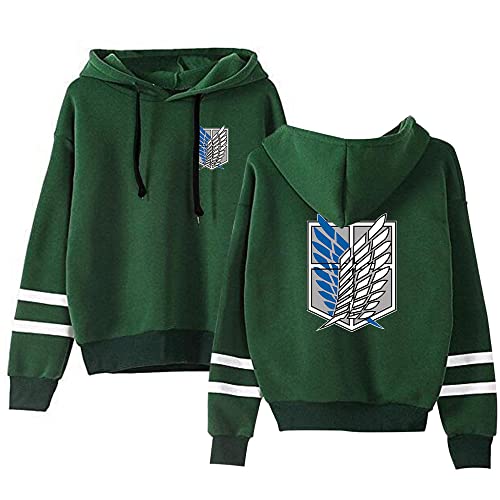 Amoma Anime Aot Wings Printed Striped Hoodie Unisex Casual Long Sleeve Sweatshirt(L,Bluelogo-Green) #TOP3