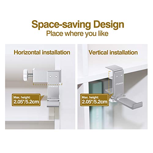 Moko Headphone Stand, Universal Aluminum Foldable Headphone Hanger Adjustable Headset Holder Clamp Mount Desk Hook Holder For All Headphone Sizes, Sennheiser, Audio-Technica, Ps5 Gaming Headset-Silver #TOP3