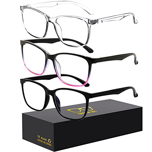 Image of Oilway Blue-Light Blocking Glasses Computer Reading /Gaming /TV /Phones Glasses Fashion Anti Eyestrain Glasses for Women Men(E5 Black + Blackviolet + Transparent)