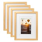 zzjdsl 8x10 Natural Wood Picture Frame Set of 4,Made of Solid Wood,Display 4x6 and 5x7 with Mat HD Plexiglass,for Table Top Display and Wall Mounting photo frame Natural