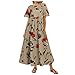 URIBAKY - Vestito da donna con motivo floreale, casual, a maniche corte, a maniche corte, largo, alla moda, a maniche corte, stile casual giallo S