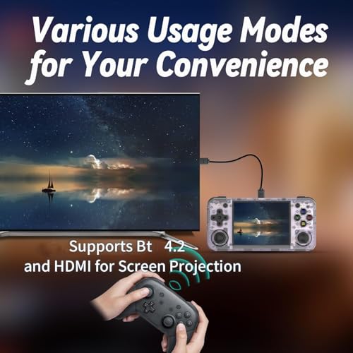 Image of RG35XX H Retro Handheld Game Console, Purple Gaming Console Built-in 64G TF Card 5474 Games, 3.5 Inch IPS Screen Linux System 8 Hours High Capacity Battery Support HDMI TV Output 5G WiFi Bt 4.2
