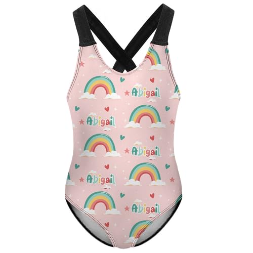 Custom Name Girls One-Piece Swimsuit Spaghetti Straps Personalized Cartoon Kids' Swimwear Bathing Suits for Girls 6-14 Year