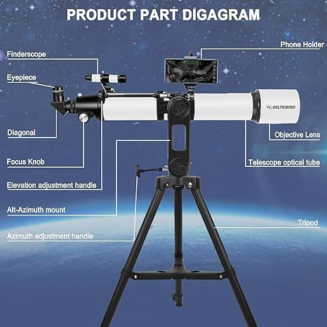 Teleskope für Erwachsene Astronomie, 90mm Öffnung 700mm Refraktor-Teleskope für Erwachsene Anfänger Kinder mit hoher Präzision Anpassung, Ultra-stabilen Vertisteel AZ Mount Base Stativ