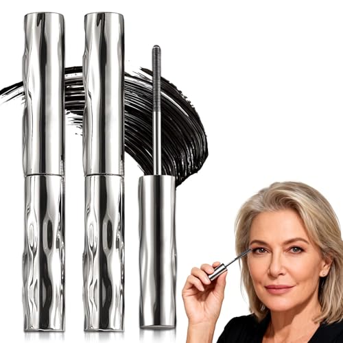 Iron Eye Mascara 2er Pack Wimperntusche Für Ältere Frauen Wimperntusche mit Metallbürste Schwarz Wasserfest 3D Volumen & Länge Klumpenfrei Wischfest Für Reife Augen (B)